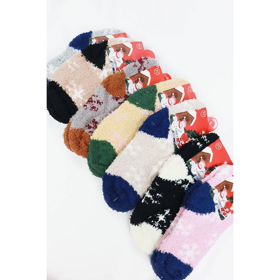 Kids Snow Flack Print Fluffy Socks : MIX COLOR / ONE