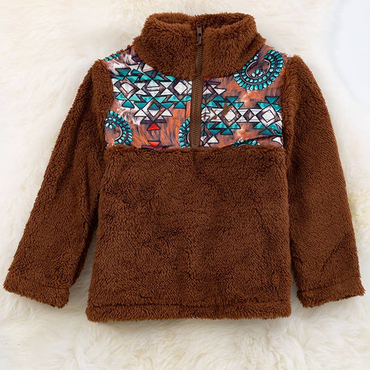 Aztec & Concho Printed Sherpa Pullover.