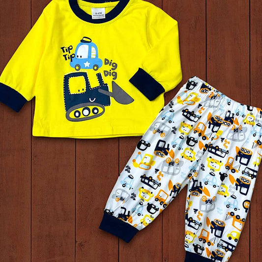 YELLOW POLICE CAR & TRACTOR PRINTED set