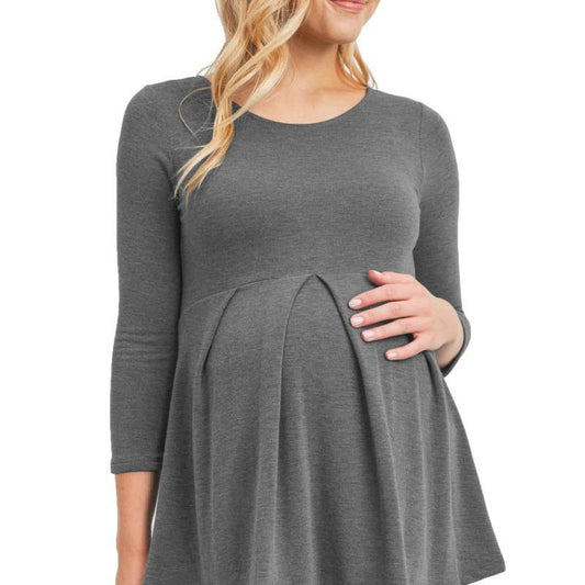 Brushed 2-Tone Terry Empire Waist Maternity Top