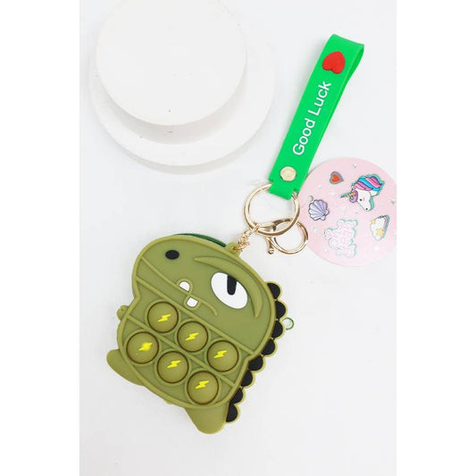 Dino Push Pop Coin Purse Keychain: GREEN / ONE