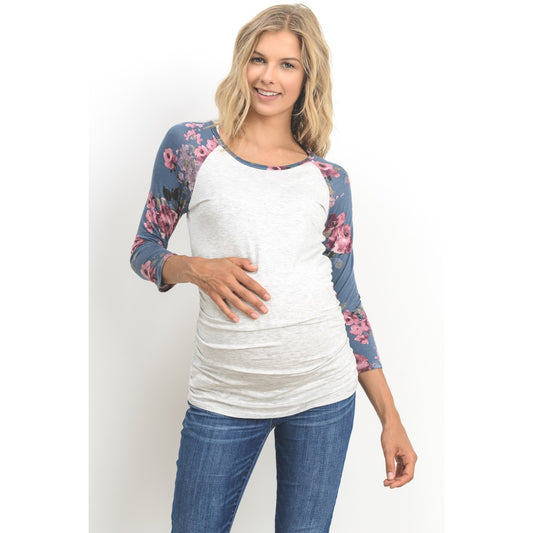 Floral Sleeve Raglan Maternity Top