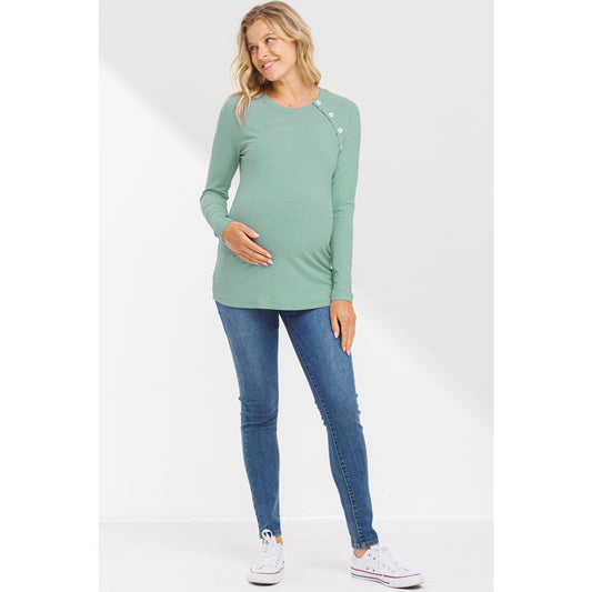 Round Neck Button Detail Maternity Top
